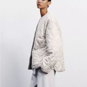 Zara Cream Quilted Puffer Jacket